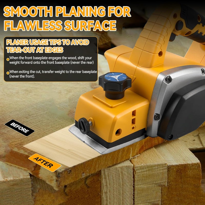 dcvbny Cordless Hand Planer for DEWALT 20V Battery (Tool Only), 3-1/4" 15,000 RPM Brushless Wood Planer,Portable Electric Power Tool for Woodworking, Carpentry & DIY Projects - Image 5